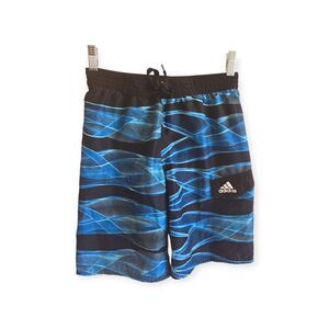 Adidas Boys Swim Shorts Blue & Black Waves Size L Mesh Inner